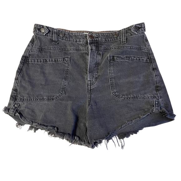 Free People We The Free Palmer Black Denim High Waist Cut Off Shorts Size 31 - Picture 2 of 13